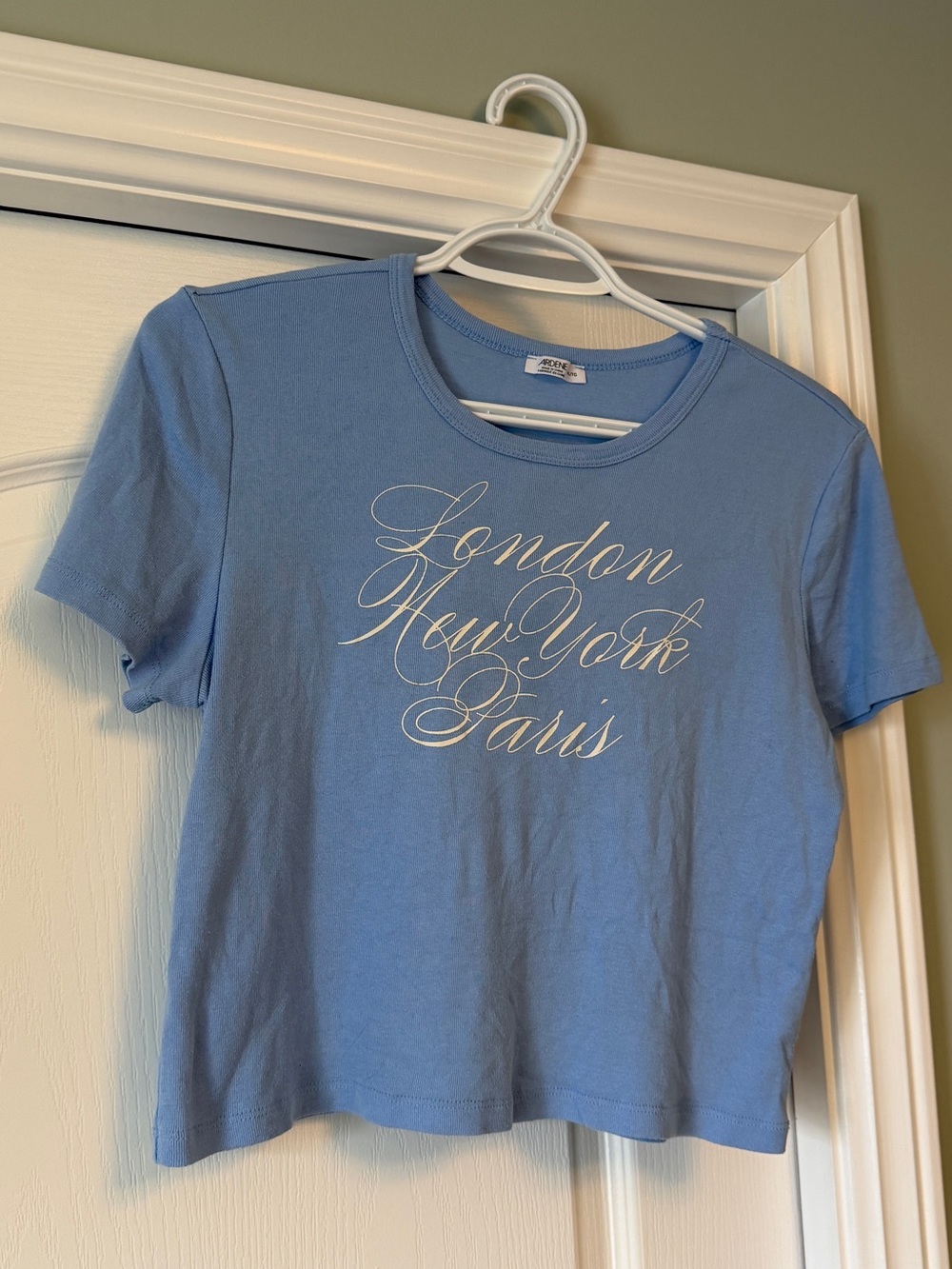 Ardene Light Blue 'London New York Paris' Graphic Tee